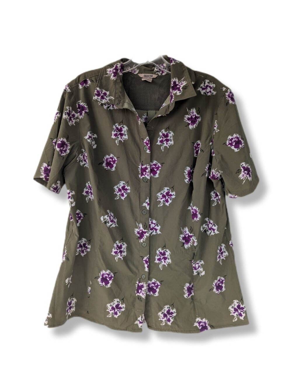 Duluth Trading Co. Women's Sidewinder Short Sleeve Green Floral Vented Shirt